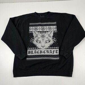 Blackcraft Sweatshirt Mens L/XL Black Cat Pentagram Graphic Pullover Goth